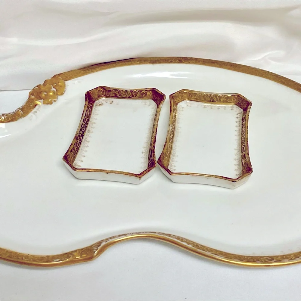 Limoges Porcelain Vanity Tray Set White with Gold Gilt Circa early 1900s